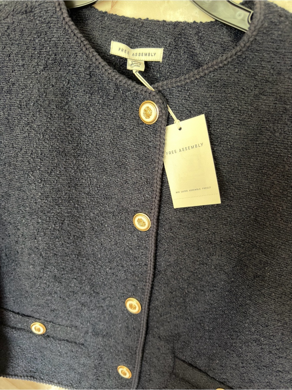 Navy Bouclé Button-Front Jacket - Picture 2 of 4
